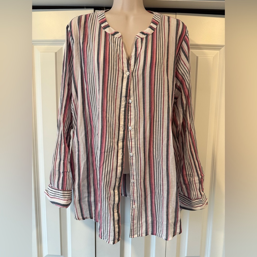 Liz Claiborne pink gray stripe shirt xl sheer lightweight airy